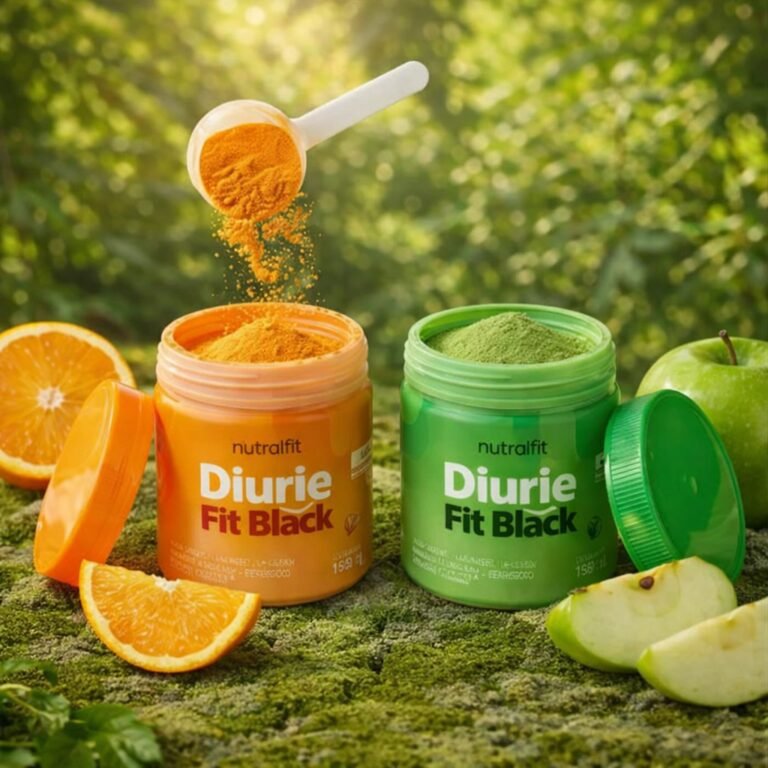 Diuriefit funciona? Veja para que serve e como esse diurético natural pode ajudar Potes do suplemento Diuriefit sabor laranja e maca verde, po natural vegano para diluir em agua, com colher de medida