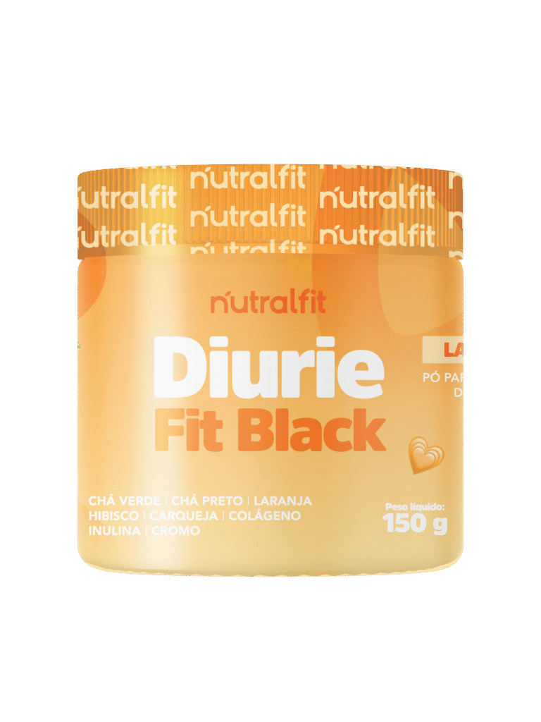 Pote do suplemento Diuriefit sabor laranja, com chá verde, cromo, carqueja e colágeno na fórmula
