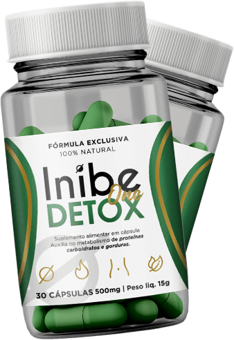 Potes do suplemento Inibe One Detox, produto oficial