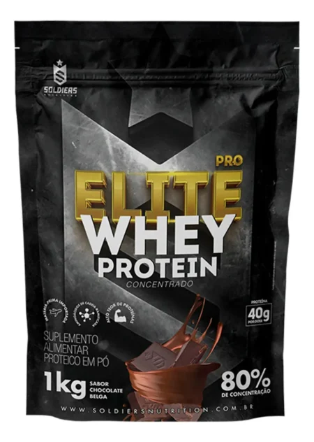 Soldiers Nutrition Elite Pro Whey Protein Concentrado 80% 1kg sabor Chocolate belga - embalagem de frente