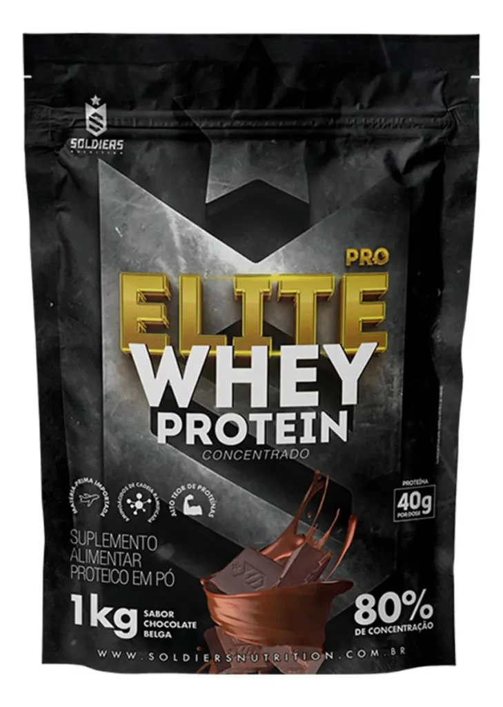 Soldiers Nutrition Elite Pro Whey Protein Concentrado 80% 1kg sabor Chocolate belga - embalagem de frente