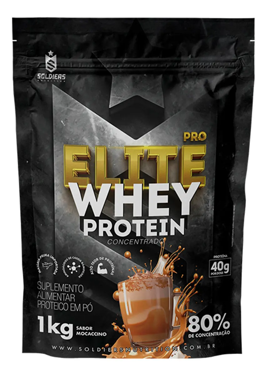 Soldiers Nutrition Elite Pro Whey Protein Concentrado 80% 1kg - vista lateral da embalagem