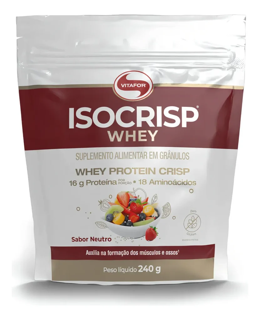 Isocrisp Whey Vitafor é Bom? Análise Completa do Whey em Grânulos Sachê de Isocrisp Whey Pouch Vitafor 240g formato granulado crocante