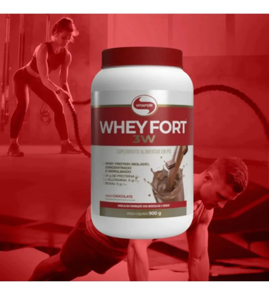 Rótulo e informação nutricional do Whey Fort 3W Vitafor Baunilha