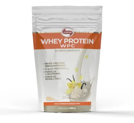 100% Whey Concentrado Vitafor Baunilha 900g: é bom? Pote de Vitafor Whey Protein Baunilha 100% Whey Concentrado 900g