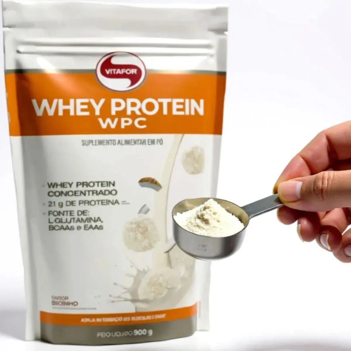 Vitafor Whey Protein Baunilha 100% Whey Concentrado 900g, embalagem completa