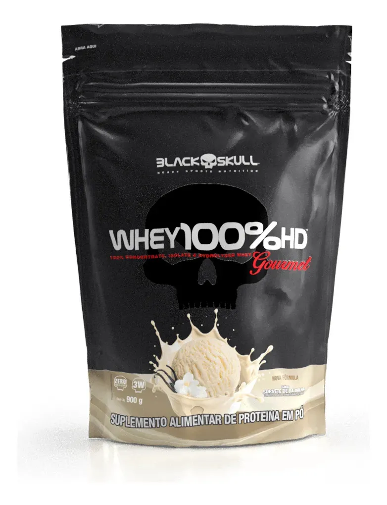 Refil do Whey 100% HD Gourmet Black Skull sabor Baunilha 900g
