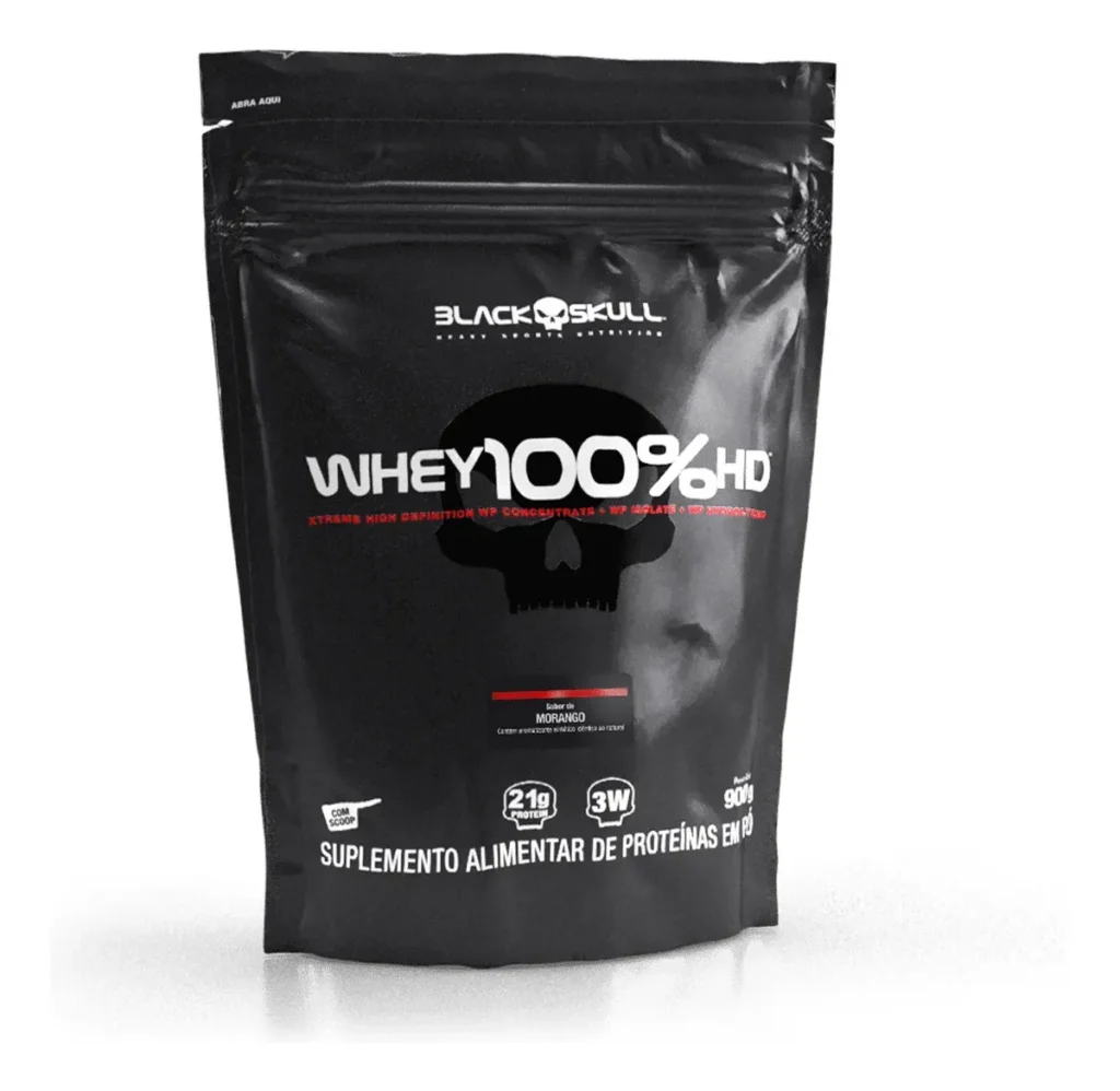 Refil Whey 100% HD Black Skull sabor Morango 900g
