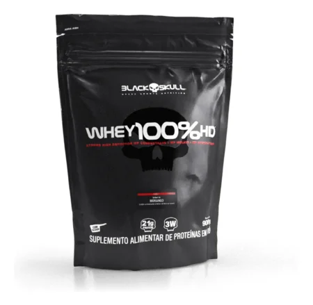 Refil Whey 100% HD Black Skull sabor Morango 900g