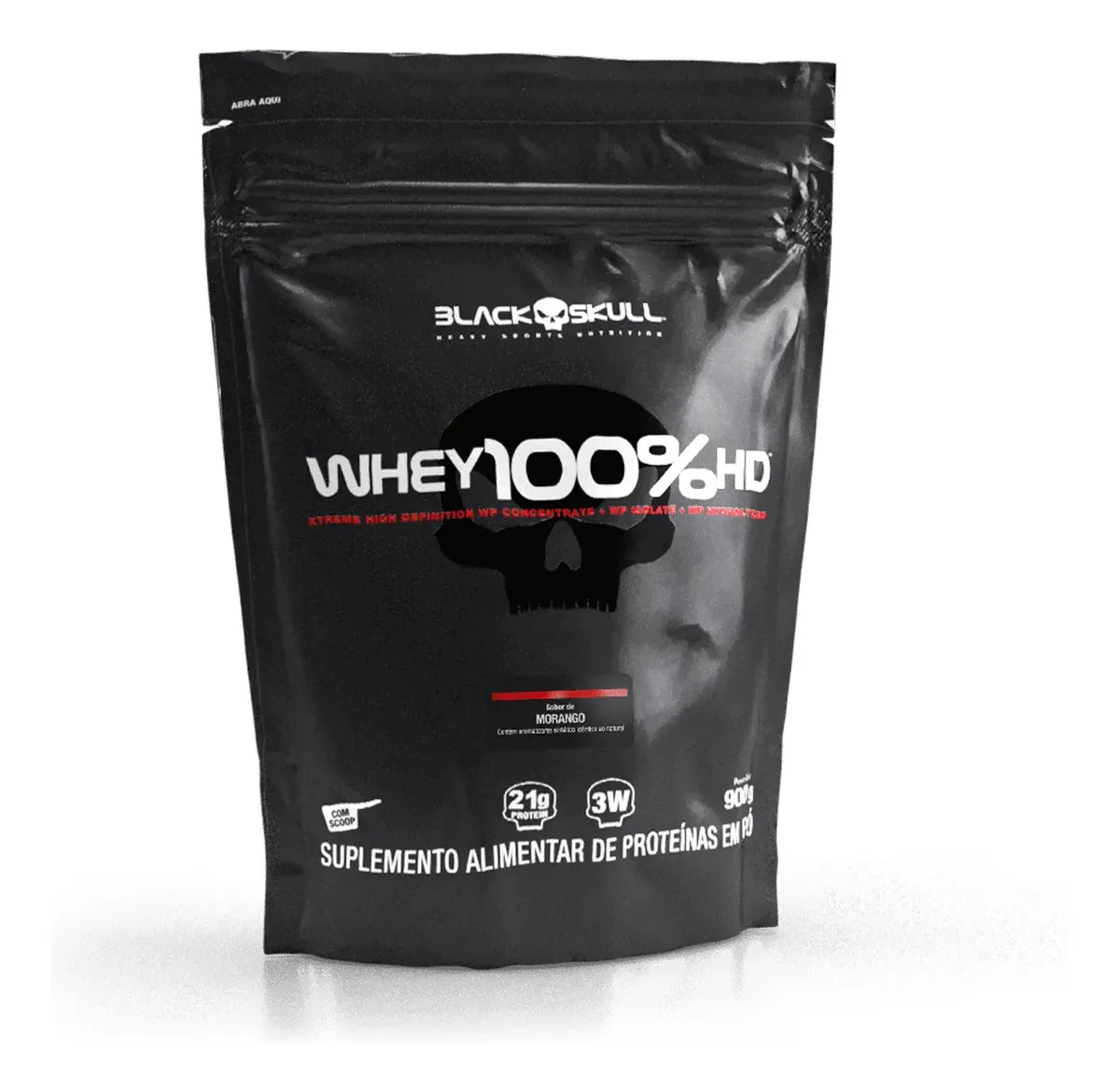 Refil Whey 100% HD Black Skull sabor Morango 900g