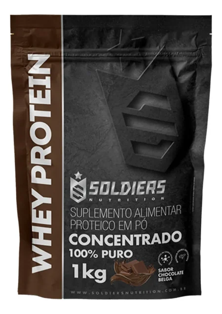 Soldiers Nutrition Whey Protein Concentrado 1kg sabor Chocolate belga - embalagem de frente