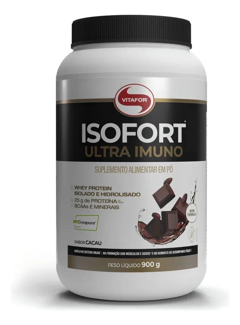Pote de Whey Protein Vitafor Isofort Ultra Imuno 900g sabor Cacau
