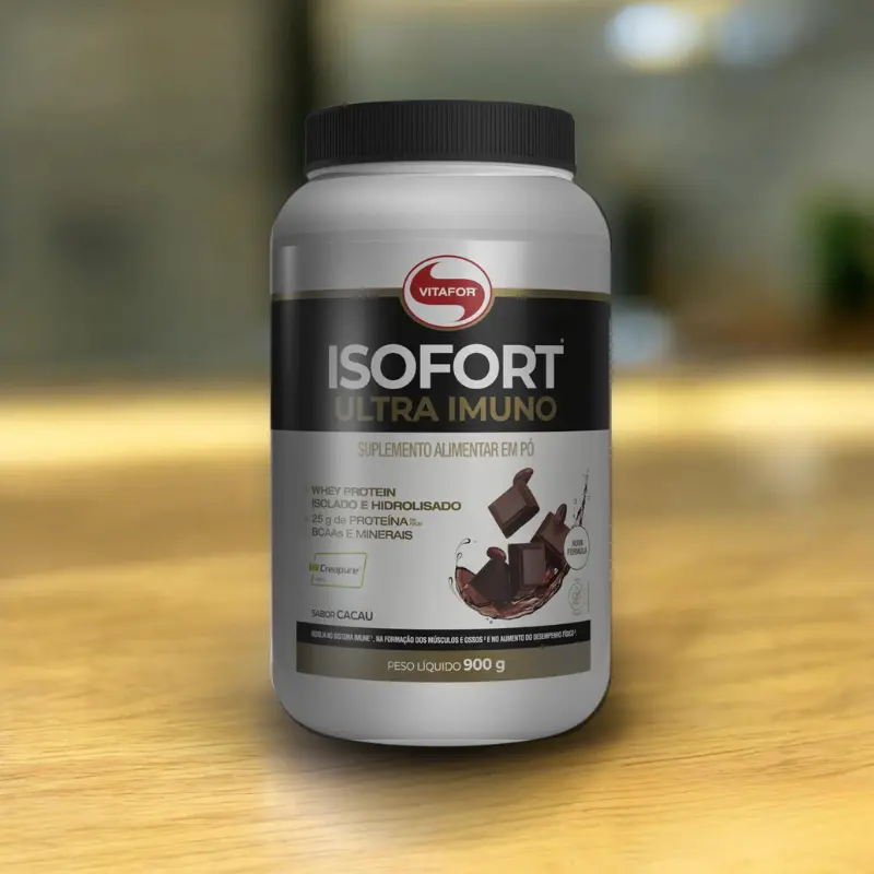 Pote do Isofort Ultra Imuno Vitafor sabor cacau, vista frontal
