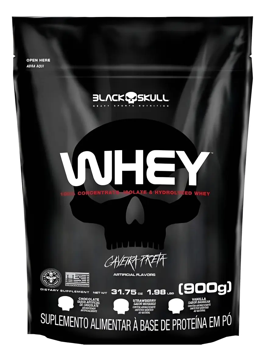 Refil Whey Black Skull Caveira Preta sabor Chocolate 900g
