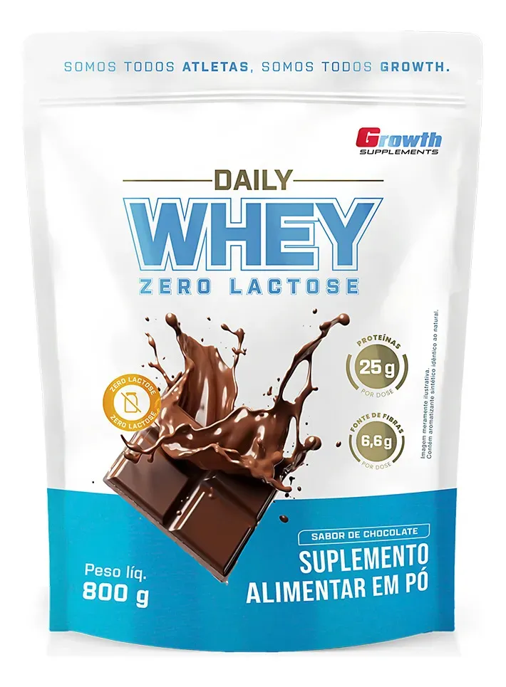 Whey Protein Growth Daily Zero Lactose, pote 800g sabor chocolate