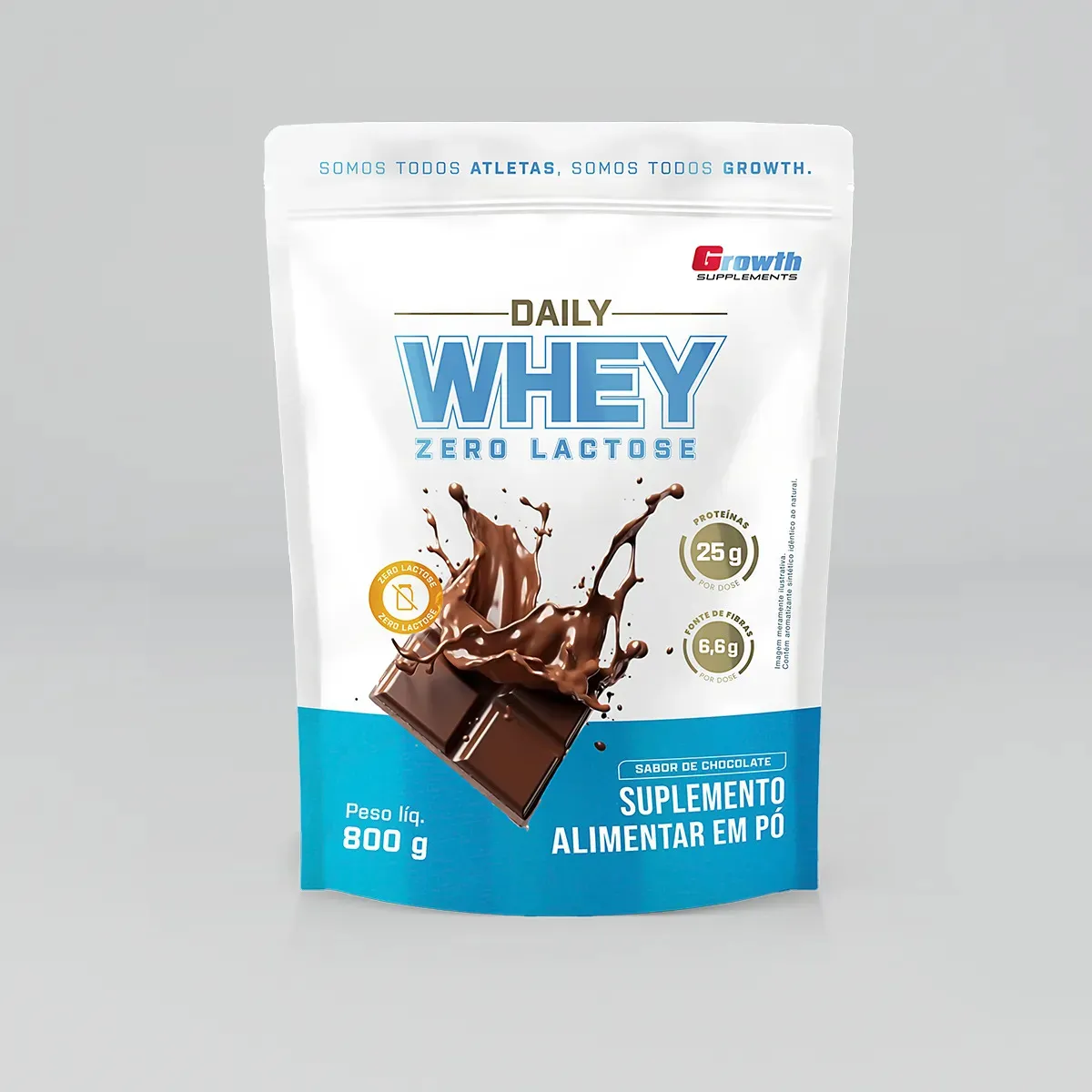 Daily Whey Zero Lactose Growth Supplements, pote 800g, vista lateral