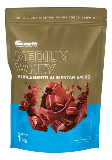 Medium Whey Growth é bom? Análise completa da linha intermediária Whey Protein Growth Medium Whey, pote 1kg sabor chocolate