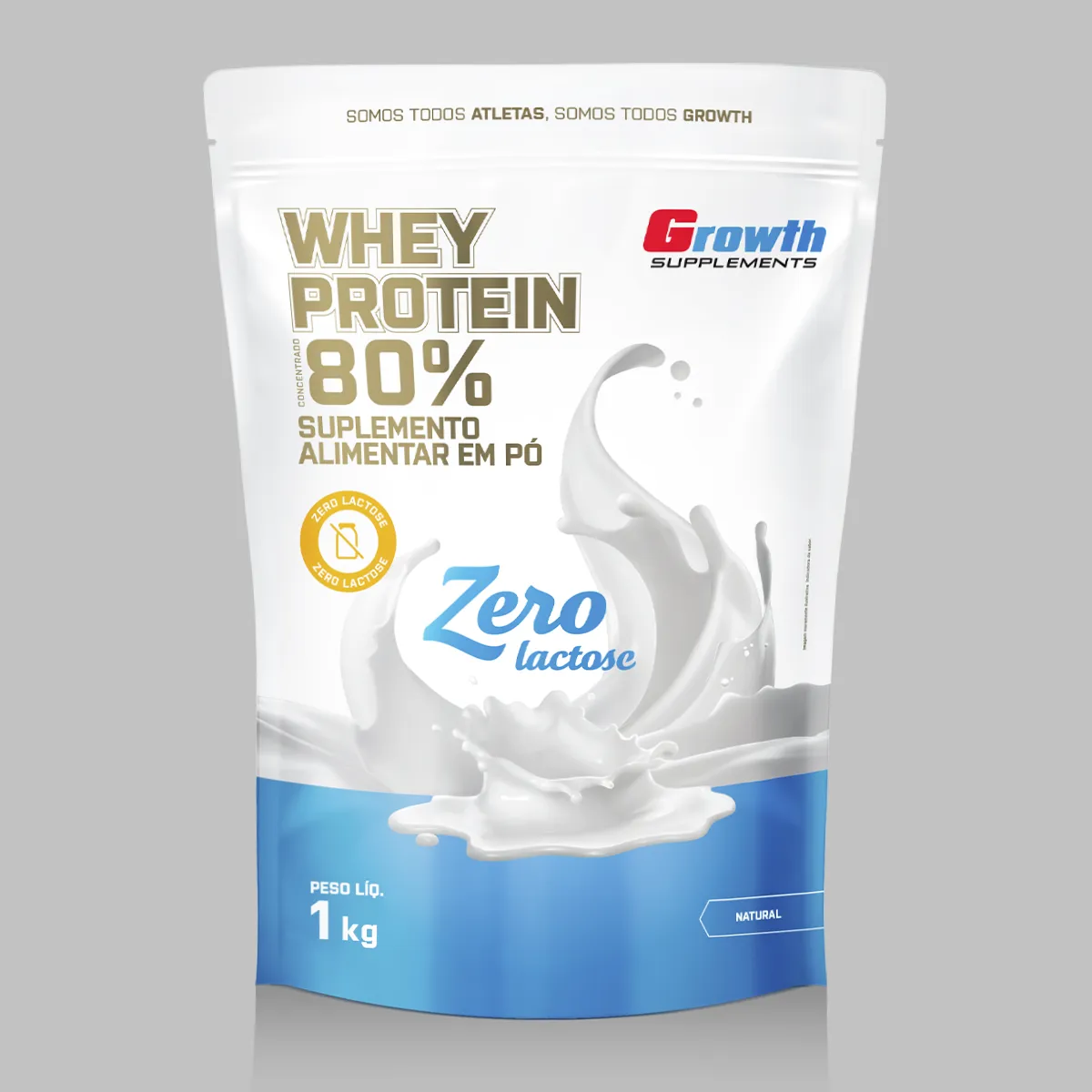 Whey Protein Concentrado Zero Lactose Growth Supplements 1kg, vista lateral