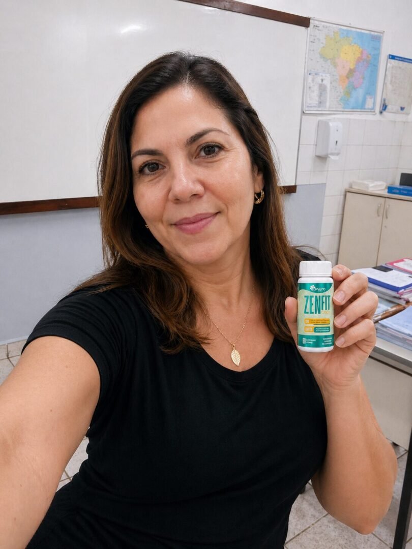 Pessoa segurando o frasco do suplemento Zenfit Caps